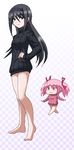  akemi_homura black_hair black_hairband chibi commentary_request hairband hayashiya_zankurou kaname_madoka long_hair looking_at_viewer mahou_shoujo_madoka_magica multiple_girls no_pants panties pink_eyes pink_hair purple_eyes ribbed_sweater short_twintails sweater twintails underwear white_panties 