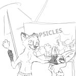 1:1 2023 4_fingers anthro blush blush_lines canid canine clothed clothing currency_symbol disney dollar_sign duo electronics emanata english_text fennec fingers finnick_(zootopia) food fox gloves_(marking) holding_food holding_object male male/male mammal markings monochrome nick_wilde pawpsicle phone popsicle red_fox simple_background smile swimming_trunks swimwear symbol taking_picture text thermite topless topless_male umbrella zootopia