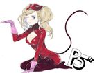  blonde_hair blue_eyes breasts cleavage cleavage_cutout gloves high_heels kneeling large_breasts mask one_eye_closed persona persona_5 pinch_(nesume) solo takamaki_anne twintails 