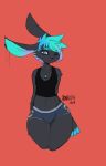  anthro aronhilistix bulge clothed clothing crossdressing girly lagomorph looking_at_viewer male mammal one_eye_closed rabbit solo thick_thighs wide_hips 