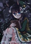  1girl aikawa_ruru black-framed_eyewear black_hair blue_eyes book braid crown_braid dated glasses highres holding holding_book jacket long_hair looking_at_viewer military_jacket paper side_braid sitting socks solo umamusume white_socks zenno_rob_roy_(umamusume) 