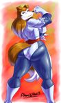  anthro armor breasts butt canine clothed clothing colleen collie dog female looking_at_viewer looking_back mammal muscular muscular_female pltnm06ghost pose road_rovers solo 