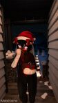 2023 3d_(artwork) 5_fingers 9:16 anthro band-aid band-aid_on_face bandage black_hair blue_body blue_fur blush building christmas christmas_clothing christmas_headwear clothing covering covering_mouth digital_media_(artwork) ears_down fingers fur gift hair hat headgear headwear holidays house lagomorph leporid looking_at_viewer male mammal markings maxie_(maxkore) maxkore night outside pivoted_ears purple_eyes rabbit santa_hat scarf shy signature snow snowman solo standing striped_markings stripes sweater sweatpants topwear winter