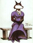 1991 anthro ashtoreth breasts canid canine clothed clothing digital_media_(artwork) female fox fur jewelry mammal modest necklace sitting solo tail text