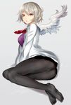  :o ascot ass black_legwear black_skirt breasts brooch cameltoe commentary derivative_work dress feathered_wings feet from_side full_body houdukixx jacket jewelry kishin_sagume long_sleeves looking_at_viewer looking_to_the_side lying medium_breasts microdress on_side open_clothes open_jacket pantyhose parted_lips purple_dress red_eyes short_hair silver_hair single_wing skirt solo touhou white_wings wings 
