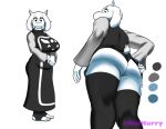 absurd_res anthro below_view bovid caprine clothed clothing clothing_lift dress female goat goth hi_res kut_kurry legwear mammal slightly_chubby solo thigh_highs toriel undertale_(series) underwear
