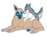 2016 ambiguous_gender bite blue_line_art brown_body brown_fur canid canine canis cheek_tuft chest_tuft domestic_dog duo ear_bite facial_scar facial_tuft feral fur ginga_(series) grey_body grey_fur hi_res kagetora_(ginga) ken_(ginga) lying male_(lore) mammal pawpads paws scar simple_background striped_body striped_fur stripes temitess tuft white_background white_body white_fur