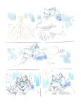 absurd_res anthro blue_eyes caffeinecanine canid canine christmas comic facial_markings fur head_markings hi_res holidays lifewonders live_a_hero male male/male mammal markings sadayoshi sketch solo white_body white_fur