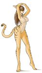  4_toes anthro breasts brown_eyes brown_hair cheetah featureless_breasts featureless_crotch feline female fur hair inner_ear_fluff invalid_tag luigiix mammal markings nude pose smile solo toes 