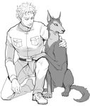  belt dog full_body gelato greyscale jojo_no_kimyou_na_bouken kneeling male_focus monochrome zwk_(zawako) 