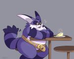 anthro belt big_butt big_the_cat blush butt cake dessert food furniture hi_res male newtmoss overweight sega sitting smile solo sonic_the_hedgehog_(series) table