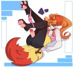 absurd_res anthro anus balls bangs bottomless braixen bubbiehubbie butt clothed clothing collar generation_6_pokemon genitals girly hair hand_on_ground hi_res humanoid_genitalia humanoid_penis legs_up lolzneo long_hair looking_at_viewer lying male nintendo on_back open_mouth orange_eyes orange_hair panties panties_around_ankles panties_down partially_clothed pawpads penis pokemon pokemon_(species) ponytail presenting simple_background smile solo stick tail thick_tail topwear topwear_only underwear underwear_down