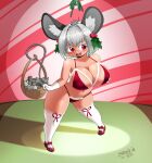 animal_humanoid areola areola_slip basket big_breasts biped blush breasts clothing container eyelashes female feral grey_hair hair humanoid larger_female legwear mammal mammal_humanoid mouse_humanoid murid murid_humanoid murine murine_humanoid open_mouth pupils rodent rodent_humanoid size_difference smile teeth thigh_highs zedrin