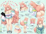 1girl animal_ear_fluff animal_ears apron ass bare_legs bottomless breasts camisole cat_slippers cleavage color_guide drooling eyewear_hang fox_ears fox_girl fox_tail from_behind full_body glasses green_eyes hair_ornament hairclip highres holding holding_stylus holding_tablet_pc hood hoodie large_breasts long_hair looking_back miyano_ururu monster_energy multiple_views o_o open_clothes open_hoodie orange_hair original reference_sheet sleeves_past_fingers sleeves_past_wrists solo stylus sweater tablet_pc tail tail_censor translation_request unworn_eyewear very_long_hair white_camisole 