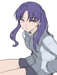  1girl black_shorts grey_eyes grey_jacket jacket metarogu purple_hair saiki_mio short_shorts shorts tsukihime tsukihime_(remake) twintails type-moon 
