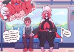 anthro big_breasts bnbigus breasts clothed clothing collar dialogue duo english_text erection female generation_3_pokemon hi_res huge_breasts human larger_female latias legendary_pokemon licking male male/female mammal midriff mind_control mindfuck necktie nintendo oral pokemon pokemon_(species) presenting public_transportation sitting size_difference text thought_bubble tongue tongue_out train vehicle