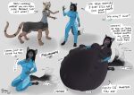 anthro blush bodysuit breasts canid canine carina_(l00m) clothing collar cougar duo felid feline female female/female fox gamal grey_body hammerspace hi_res hyper hyper_pregnancy jewelry keemir_(gamal) mammal multi_breast pregnant skinsuit speech_bubble tan_body taur tight_clothing