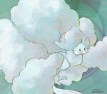  abstract_background altaria animal_focus bird black_eyes blue_background dated fluffy flying highres kurakimikage327 no_humans open_mouth pokemon pokemon_(creature) signature solo 