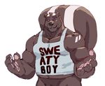  2016 4_fingers anthro biceps big_tail black_fur black_nose black_tail blue_eyes bottomless claws clothed clothing digital_media_(artwork) front_view fur half-length_portrait looking_at_viewer male mammal multicolored_fur musclegut muscular muscular_male pecs portrait shirt simple_background skunk smile solo standing tank_top taoren two_tone_fur two_tone_tail white_background white_fur white_tail 
