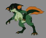 amphibian anthro big_breasts big_butt black_hair breasts butt female green_body green_nipples hair karnator multicolored_body nipples red_eyes solo thick_thighs