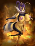 absurd_res animal_humanoid antennae_(anatomy) anthro arthropod arthropod_humanoid bee big_breasts big_penis black_stripes breasts curvy_figure digital_drawing_(artwork) digital_media_(artwork) frown_eyebrows genitals gynomorph hair hi_res hourglass_figure huge_breasts huge_thighs humanoid humanoid_genitalia humanoid_penis hymenopteran insect insect_humanoid insect_wings intersex intersex_focus multicolored_body navel navel_piercing neck_tuft nipple_piercing nipples nirriti nude nude_intersex penis piercing pink_nipples purple_hair shaded solo stripes thick_thighs tuft two_tone_body wide_hips wings yellow_body yellow_skin