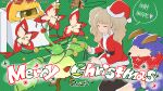  belt christmas closed_eyes hat highres horns line:_monster_farm long_hair looking_at_another monster_(monster_farm) monster_farm official_art piishi plant_(monster_farm) rygar_(monster_farm) scarf smile suezo teeth twintails 