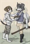 absurd_res anthro beagle book border_collie canid canine canis collie domestic_dog duo gun herding_dog hi_res hunting hunting_dog male male/male mammal mangohyena pastoral_dog percy_(mangohyena) ranged_weapon regency_period scent_hound sheepdog shotgun theodore_(mangohyena) weapon