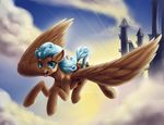 aphexangel blue_eyes blue_hair brown_feathers brown_fur day equine eyelashes fan_character feathered_wings feathers female feral flying fur hair hooves looking_at_viewer mammal my_little_pony open_mouth outside pegasus sky smile solo spread_wings teeth tongue wings 