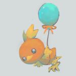  animal_focus balloon blue_eyes butter_(oshi8kyoumoh) closed_mouth commentary_request floating from_side full_body grey_background highres no_humans pokemon pokemon_(creature) simple_background sketch solo textless_version torchic 
