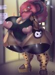 &lt;3 anthro back_alley bag big_breasts bodily_fluids bovid breast_milking breasts caprine cigar clothing exposed_breasts female footwear ghostcoronel2 hi_res high_heels hooves horn kuromi lactating legwear looking_at_viewer mammal musk musk_clouds nipple_piercing nipples onegai_my_melody piercing prostitution puffy_hair sanrio smoking solo sweat