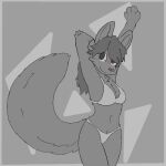 anthro bikini blush blush_lines box_of_floof canid canine canis clothing coyote digital_media_(artwork) female fur hair looking_at_viewer mammal simple_background smile solo swimwear tail