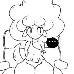  ... anthro bluebell bottomless caprine chair clothed clothing eyelashes female fur hair looking_aside mammal monochrome nipple_bulge nipple_slip nipples off_shoulder roy_mccloud sheep shirt speech_bubble sweat tank_top thick_thighs 