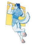 anthro blue_body butt canid canine canis dominant exercise fluke_the_husky hi_res jrjresq male mammal muscular muscular_male outline pole simple_background solo story story_at_source story_in_description wolf workout