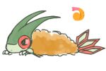  animal_focus butter_(oshi8kyoumoh) claws commentary_request emoji flygon food full_body highres in_food lying no_humans on_stomach pokemon pokemon_(creature) red_eyes simple_background sketch solo tempura white_background 