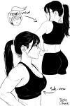  1girl absurdres ass breasts cleavage from_side glasses highres jujutsu_kaisen monochrome muscular muscular_female ponytail set0kazaki simple_background sports_bra white_background zen&#039;in_maki 