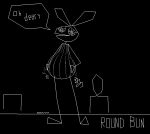 2020 anthro belly biped black_and_white black_background female lagomorph leporid mammal monochrome overweight overweight_anthro overweight_female polygonal polygonal_speech_bubble rabbit rabbit_ears simple_background solo speech_bubble standing star star_eyes text thatoneaceguy vib-ribbon vibri white_text