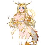  blonde_hair blue_eyes boots braid breasts dragon_tail fire high_heels highres kusaka_souji large_breasts leotard long_hair looking_at_viewer navel official_art open_mouth solo sparkle tail thigh_boots thighhighs transparent_background uchi_no_hime-sama_ga_ichiban_kawaii yellow 