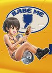  abazu-red baby_bottle bikini bottle emblem girls_und_panzer highres leopon_(animal) nakajima_(girls_und_panzer) nose_art solo sports_bra swimsuit twitter_username 