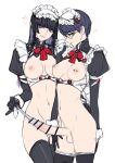  2girls ban!_(bansankan) black_hair blue_hair condom condom_on_penis frills full-package_futanari futanari glasses gloves long_hair looking_at_viewer maid maid_headdress multiple_girls navel nipple_piercing open_mouth original penis piercing short_hair simple_background sketch thighhighs used_condom used_condom_on_penis wrist_cuffs 