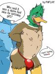 &lt;3 anal anal_penetration anatid anseriform anthro armpit_hair avian bdsm beak biceps bird birthday blue_body blush bodily_fluids body_hair bulge butt clothing dabbling_duck dripping drooling duck duo english_text feathers from_behind_position fur genital_fluids hair hands_behind_back hi_res jockstrap leaking_precum male male/male male_penetrated male_penetrating male_penetrating_male muscular muscular_male nipples nude open_mouth paflhy pecs penetration penile penile_penetration precum precum_drip saliva sex speech_bubble standing standing_sex tail text thick_thighs tongue tongue_out underwear