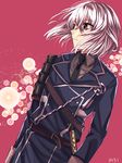  armor flower hakusai_ponzu honebami_toushirou japanese_armor male_focus military military_uniform necktie purple_eyes shoulder_armor sode solo touken_ranbu uniform white_hair 