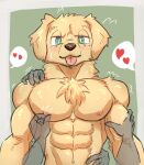 &lt;3 abs anthro bicep_grab biceps blush canid canine canis disembodied_hand domestic_dog emoster ghost_hands hi_res male mammal muscle_worship muscular muscular_male nipple_fetish nipple_pinch nipple_play pecs pinch solo tongue tongue_out