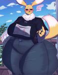 &lt;3 anthro bandai_namco big_breasts big_butt blush breasts butt digimon digimon_(species) gesture ghostcoronel2 hi_res male pointing renamon smile solo thick_thighs