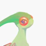  animal_focus blue_eyes butter_(oshi8kyoumoh) closed_mouth colored_sclera commentary_request fang flygon from_behind happy highres looking_back no_humans no_lineart pokemon pokemon_(creature) portrait red_sclera simple_background sketch skin_fang smile solo white_background 