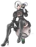  1girl 2b_(nier:automata) absurdres bad_link dress gloves hair_ornament hairband highres nier nier:automata nier_(series) short_hair solo white_hair 