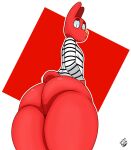 31_minutos :/ anthro big_butt butt clothed clothing digital_media_(artwork) furryarts04 hi_res juan_carlos_bodoque lagomorph leporid looking_back mammal pattern_clothing pattern_shirt pattern_topwear rabbit red_body red_butt shirt simple_background solo striped_clothing striped_shirt striped_topwear stripes tail topwear