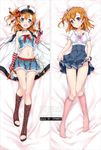  artist_name bakugadou bangs bare_shoulders bed_sheet blue_bow blue_eyes blue_skirt blush boots bow breasts brown_footwear closed_mouth collarbone commentary crop_top dakimakura detached_collar dual_wielding eyebrows eyebrows_visible_through_hair full_body gloves hair_bow hair_ribbon hat holding horizontal_stripes knee_boots kneehighs kousaka_honoka long_hair looking_at_viewer love_live! love_live!_school_idol_project lying medium_breasts midriff multiple_views navel neckerchief no_shoes no_socks number on_back one_side_up open_mouth orange_hair peaked_cap pink_legwear pleated_skirt red_ribbon ribbon short_sleeves skirt skirt_hold smile stomach strapless striped striped_gloves toeless_boots toes water_gun watermark 