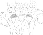 2024 accessory anthro bare_shoulders bedroom_eyes bent_arm big_breasts biped bite biting_lip biting_own_lip black_and_white blep blush blush_lines breast_size_difference breasts cheek_tuft choker clothed clothed_anthro clothed_female clothing crypto_cat cryptokids curvy_figure dark_clothing dark_topwear dark_tube_top dbaru digital_drawing_(artwork) digital_media_(artwork) dipstick_tail domestic_cat ear_piercing ear_ring english_text extended_arm eyebrows eyelashes facial_tuft felid feline felis female fingers front_view fur fur_tuft group hair hair_accessory hairband hi_res iris jewelry joules_(cryptokids) legs_together long_eyelashes looking_at_viewer mammal markings monochrome narrowed_eyes navel necklace no_pupils piercing ponytail prick_ears print_clothing print_topwear print_tube_top ring_piercing rodent rosetta_stone round_ears sciurid seductive short_hair slutty_clothing snout standing straight_legs tail tail_markings text text_on_clothing text_on_topwear text_on_tube_top thick_thighs thong tongue tongue_out topwear tree_squirrel trio tube_top tuft underwear wide_hips
