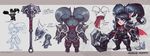  alternate_costume alternate_hairstyle animal_ears armor artist_name black_hair buckler character_name concept_art eyeshadow fang hammer highres kienan_lafferty league_of_legends makeup multiple_views poppy red_eyes scarf shield sketch slit_pupils spikes turnaround twintails weapon 