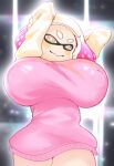 animal_humanoid areola arms_above_head big_breasts breasts cephalopod cephalopod_humanoid clothing female hair hi_res huge_breasts humanoid inkling marine marine_humanoid max_kaito mollusk mollusk_humanoid nintendo nipples pearl_(splatoon) pink_hair pupils smile solo splatoon splatoon_(series) squid_humanoid sweater thick_thighs topwear unusual_pupils white_hair